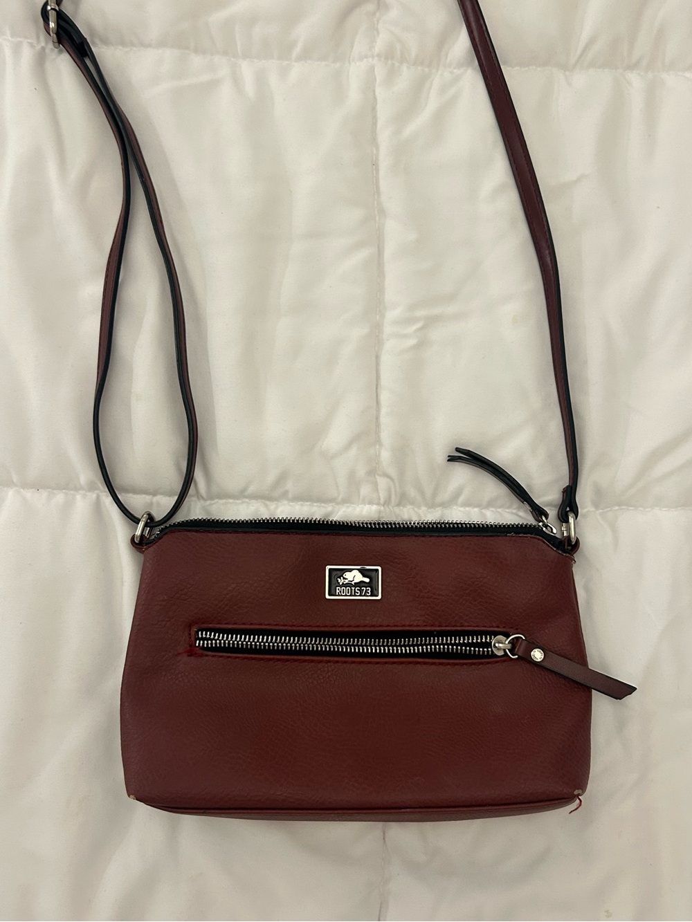 Roots Maroon Crossbody Bag with Front Zip Pocket